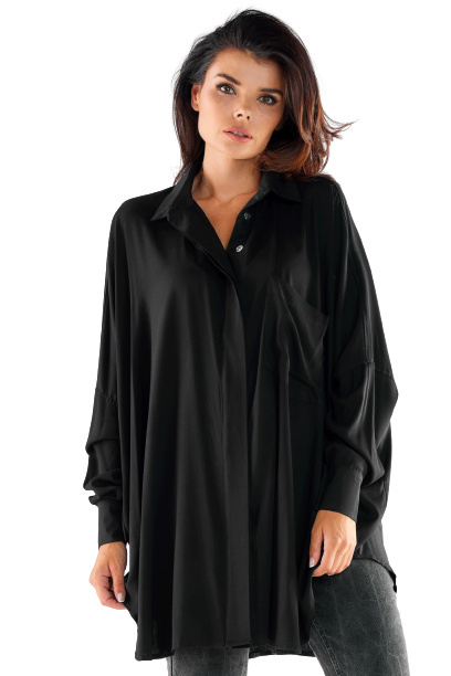 Koszula damska oversize z wiskozy lużna z długim rękawem czarna